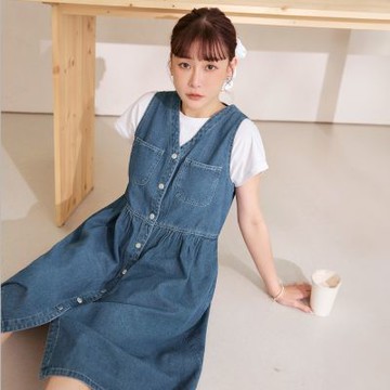 OB嚴選-純棉V領排釦收腰牛仔短洋裝《DA10430-》