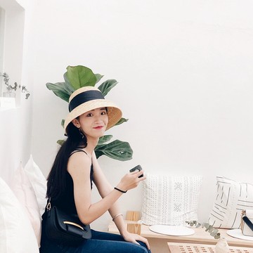 夏天法式下榻式帽檐時尚度假沙灘遮陽帽赫本麥稈草草帽優雅漁夫帽1入
