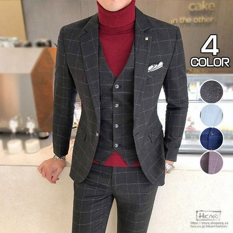 スリーピーススーツ カジュアルスーツ メンズ チェック柄 スーツ 上下セット 入学式 成人式 就活活動 面接 スリム 紳士服 卒業式 通販 Lineポイント最大get Lineショッピング