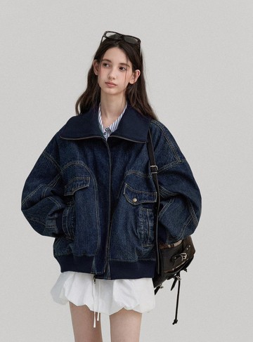 Denim / 復古拼接短夾克外套 / 牛仔