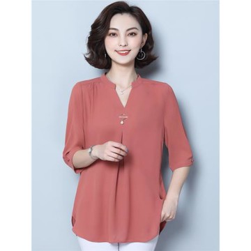 短袖雪紡衫女2025夏裝新款大碼女裝媽媽百搭時尚洋氣寬松顯瘦上衣