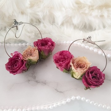 玫瑰花束耳環耳夾 (真花/自製乾燥花 ) 手作飾品