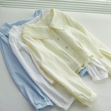 長袖襯衫女設計感小眾別致娃娃領上衣新款短款純色百搭襯衣