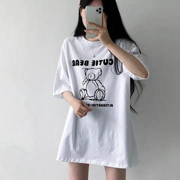 已售9642件💖Vuja de 純棉 t恤 短袖上衣女 小熊印花 T恤 韓國上衣 oversize T恤 潮流衣服 寬
