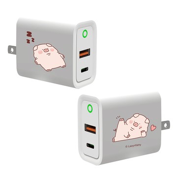 【插畫家聯名】胖才可愛愛睏肉呆USB3.0+PD20W雙孔充電器