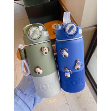 高顏值簡約不銹鋼保溫杯女生便攜吸管杯男學生高級感上學專用水杯