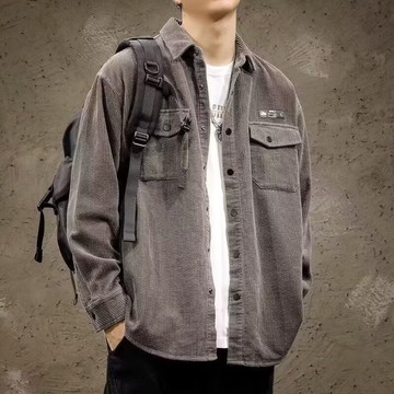 新款燈芯絨復古襯衫男春秋加厚襯衫休閒工裝長袖上衣男
