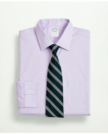 Brooks Brothers Men's Stretch Supima Cotton Non-Iron Pinpoint Oxford Ainsley Collar Dress Shirt | Lavender | Size 18½ 34