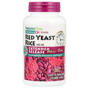 NaturesPlus, 草本活性物，紅曲米，120 片迷你片（每片 300 毫克）