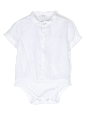 Le Bebé Enfant - plain short-sleeve linen body - kids - Cotton/Linen/Flax/Elastane - 9 mth - White