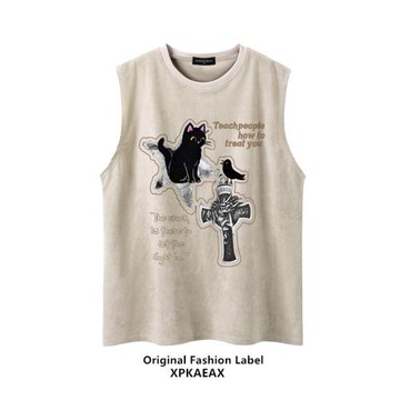 XPKAEAX原創潮牌美式街頭風痞帥坎肩寬松背心vintage圓領無袖上衣