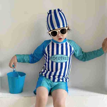 2025夏新款男童泳衣兒童分體長袖防曬泳衣褲套裝海邊度假泳裝速幹鑫弘-戶外運動