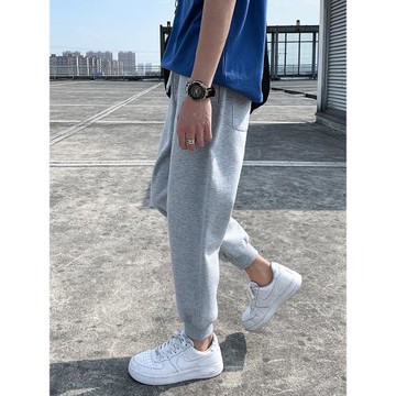 春秋束腳褲男褲子秋季寬松休閑褲潮流九分秋冬灰色衛褲百搭運動褲