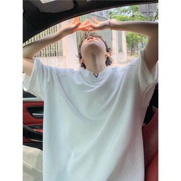 重磅圓領短袖t恤男女夏季2024新款潮牌套頭簡約情侶五分半袖上衣