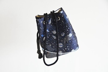 數量限定！きらめく星柄ジャカード 2WAY ポシェットマリンバッグ シルバーネイビー ミニショルダー機能 七夕