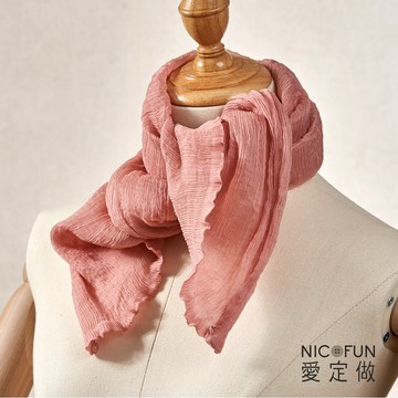 NicoFun 愛定做 魅力68 柳葉絲 灰色 玫瑰粉 圍脖(四季可戴 領巾 圍巾 圍脖 頸巾 桑蠶絲 皺褶絲巾 真絲)