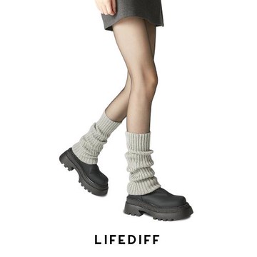 日系純色針織腿套女搭配秋冬時髦辣妹顯瘦小腿襪套少女堆堆襪灰色