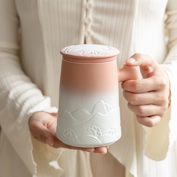 免運 泡茶杯 陶瓷泡茶杯茶水分離杯子大容量家用高檔個人專用辦公室喝帶蓋過濾 快速出貨