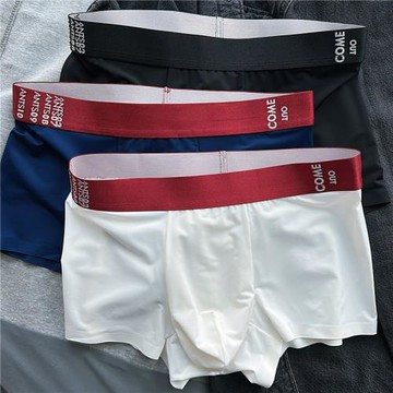 3條男士內褲夏天薄款冰絲平角褲INS簡約純色運動四角短褲白色內褲