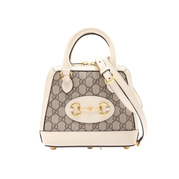 GUCCI 古馳 白色 烏木色 GG Supreme帆布 Horsebit 1955 兩用包 640716 【二手名牌BRAND OFF】