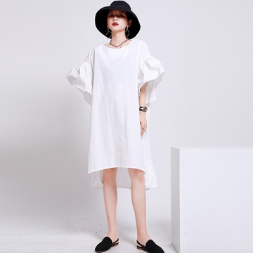 連身裙泡泡袖洋裝-荷葉邊不規則純色寬鬆女裙子2色73yh28【獨家進口】【米蘭精品】