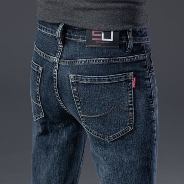 春秋季厚款男士牛仔褲修身直筒高端商務百搭彈力休閑長褲冬季款