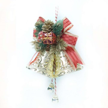 摩達客-4吋雙花鐘吊飾-紅金色