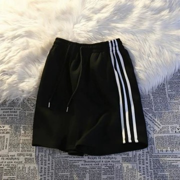 夏季潮流寬松短褲三條杠百搭休閑運動褲五分褲大碼棉料簡約褲子男