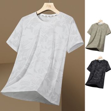 [米蘭精品] 現貨+預購 男涼感短袖上衣T恤冰絲彈性夏季薄款印花寬鬆運動速乾健身-男裝3色74lg22