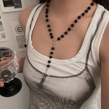 【台灣公司 可打統編】免運 潮酷復古暗黑十字架珠串項鏈小眾長款亞文化辣妹珠子高級感項飾 可開發票 全館五折 工廠現貨直銷 新品特價 z9211