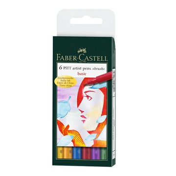 【FABER-CASTELL】輝柏 PITT藝術筆(軟毛筆頭)細芯 標準色系 6支入/ 盒 167103【APP滿額下單4%點數(單一帳號最高1500點)】5/31止