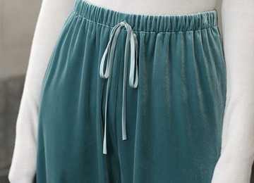 新中式中國風 寬鬆抽繩垂感絲絨長褲