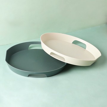 墨色北歐風家用托盤家用放茶杯ins風創意雙耳圓形簡約水果盤平盤