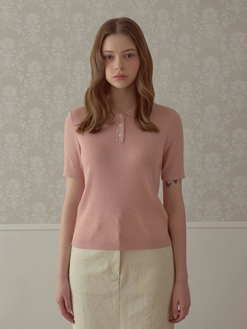 Daisy Collar Button Short Sleeve Knit Top