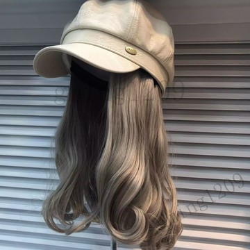 【可拆卸皮革假髮帽】新款假髮帽一體 網紅八角皮帽 時尚女秋冬款 短款梨花頭 時尚長捲髮 假髮女 帽子女 化療假髮帽 免運
