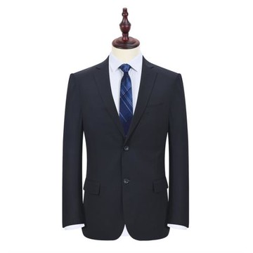 AIC11 羊毛+桑蠶絲 老沙家男士二扣西服黑色男商務正裝寬松西裝