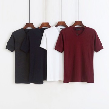 V領針織衫男女彈力體恤打底衫短袖寬松休閑T恤夏季新款上衣R/7-3