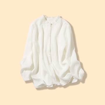 不經意間流露的甜美 氣質襯衫 100%亞麻製 成熟風亞麻襯衫 210804-4