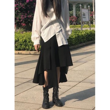 小石怪 不規則垂感半身裙2025設計感小眾復古a字中長裙高腰魚尾裙