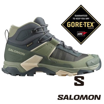 【SALOMON 法國】女X ULTRA 5 GT中筒登山鞋『亂流灰/石灰/桃粉』477546 戶外 露營 健行 運動 休閒 時尚 出國 旅遊 登山鞋