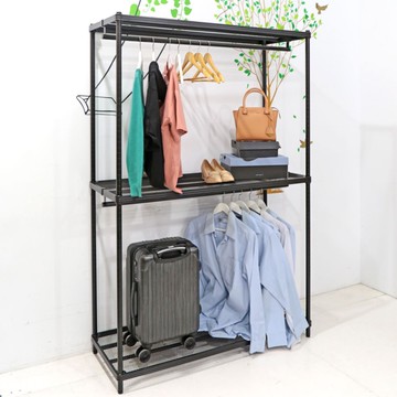 【品樂生活】45X120X208CM菱形網三層雙桿衣架組/鐵架衣櫥/衣櫥架/波浪衣櫥/衣櫥櫃