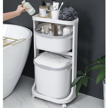 樂邦雙層洗衣籃收納籃/附輪(洗衣籃推車 置物 髒衣籃)