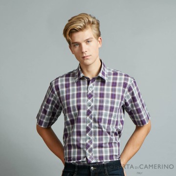 ROBERTA諾貝達 進口素材 台灣製 純棉簡約有型 輕盈質感短袖襯衫 紫色