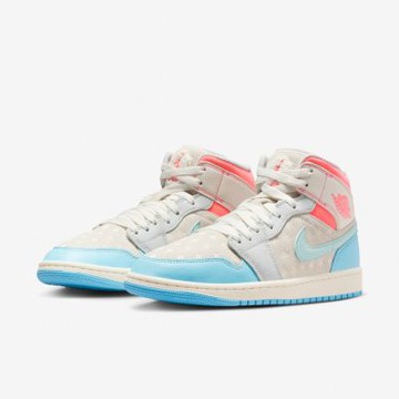 Nike 休閒鞋 Wmns Air Jordan 1 Mid 女鞋 米白 藍 麂皮 AJ1 中筒 IM7420-133