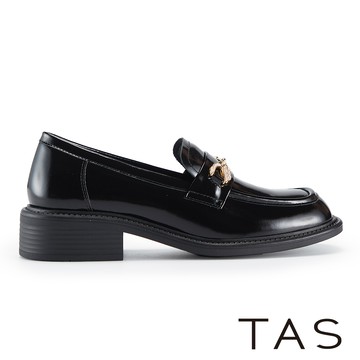 TAS 鑽飾馬銜釦真皮厚底樂福鞋 黑色 #45083