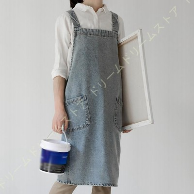 JCHJ 肩掛け デニム エプロン かぶるだけ 大きいサイズ 作業用 ワークエプロン 業務用 仕事用 ガーデン 男女兼用 デニムエプロン 前掛け 胸当て 肩掛け式