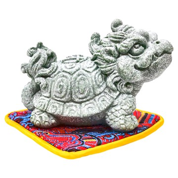 青砂石龍龜擺件 手工織錦緞 (長寬約6cm)  1組