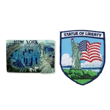 造型布貼＋磁鐵【2件組】 美國紐约磁鐵＋美國 自由女神布章 特色地標 3D立體 冰箱貼 美式風格 創意貼 IG打卡地標 _廠商直送