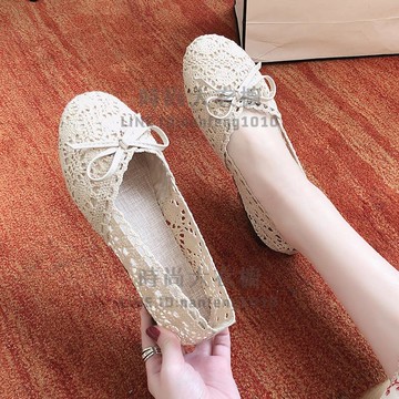 老北京布鞋百搭平底防滑牛筋底豆豆鞋網面鏤空軟底鞋子女【時尚大衣櫥】