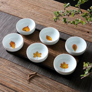 功夫茶杯陶瓷小單杯主人杯手繪單個品茗杯白瓷整套杯子6只裝茶杯